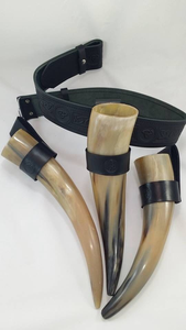 Medieval Viking Polished Drinking Horn Genuine Leather Holder Handmade Natural Style <b>Beer</b> Cup Norse Party Bar Accessory Rustic - Product Image 2
