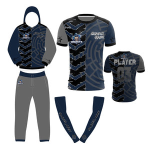 ชุดเสื้อฮู้ดดี้และกางเกงจ็อกเกอร์ BALZ Esports Gamer พิมพ์ลายแบบ Sublimation สำหรับผู้ใหญ่ แห้งเร็ว สีดำเทา - Product Image 2