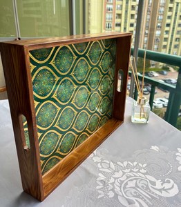 Bandeja de Almacenamiento Rectangular de Madera, Diseño Moderno y Lujoso, Acabado Lacado Verde Dorado, Uso en Cocina, de Una Sola Capa, Apta para Lavavajillas - Product Image 2