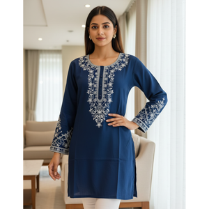 Top Corto con Bordado Chikankari para Mujer, Rayón de Primera Calidad, Ajuste Cómodo, Kurti Étnico Moderno, Ropa Tradicional India - Product Image 1