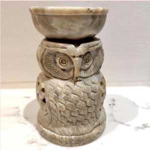 Quemador de aceite aromático de esteatita Natural blanco curvo hecho a mano con forma de búho para decoración del hogar, regalos de oficina o uso en hoteles - Product Image 2