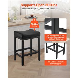 Set di 2 Sgabelli da Bar in Pelle PU Facili da Montare, Altezza 25 Pollici, Senza Schienale, Seduta a Sella, Gambe in Metallo - Product Image 2