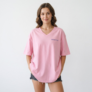 Camisetas de Verano para Mujer de Alta Calidad, Cuello en V, Color Rosa Sólido, Talla Grande, Logotipo Personalizado, Algodón GSM - Product Image 1