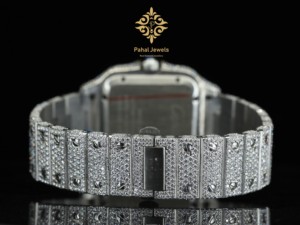 Pahal Jewels หรูหรา unisex คุณภาพสูงแซฟไฟร์คริสตัลเพชรล้อมสี่เหลี่ยมนาฬิกากลไกอัตโนมัติตัวเลขโรมันสีแดง - Product Image 5