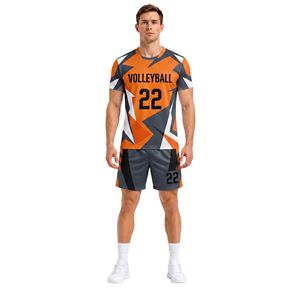 Uniforme de Voleibol con Camuflaje Digital Naranja y Gris, Sublimado, de Poliéster Premium, Duradero y Transpirable - Product Image 1