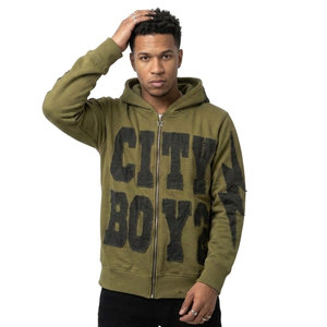 Hoodie zippé vert olive le plus vendu, avec appliqué, style streetwear, coupe oversize, manches classiques, en coton French Terry, style automne - Product Image 5