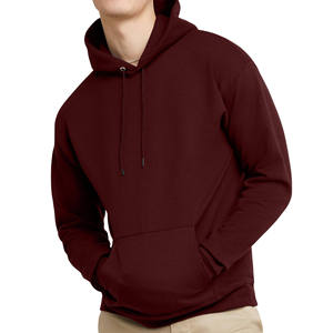 <b>Men's</b> Burgundy Hooded Fleece Sweatshirt Regular Fit Casual Solid Color Pocket Design Knitted Autumn Wear - Product Image 4