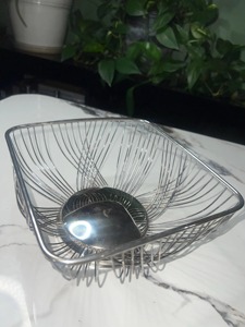 Modern Silver Wire Fruit <b>Basket</b> Decorative Metal Storage Bowl For Kitchen Countertop Dining <b>Table</b> And Home Decor From India - Product Image 6