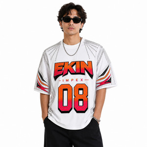 Camiseta Oversize de Algodón Pesado para Hombre con Pedrería, Estilo Urbano, Jersey de Carreras, Logotipo Personalizado, Estampado Degradado y Cristales - Product Image 3