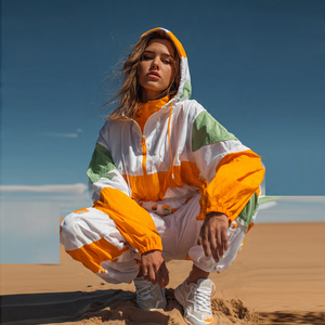 ชุดวอร์มกันลมกันน้ำ OEM สำหรับผู้หญิง เสื้อแจ็คเก็ต กางเกงขายาว เสื้อคลุมสำหรับตั้งแคมป์ เสื้อกันฝนแบบมีฮู้ด - Product Image 5