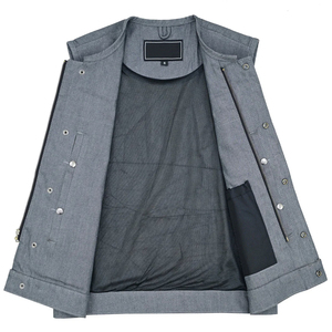 Gilet de moto en jean gris premium pour homme, sans manches, style motard, veste tactique en coton, gilet décontracté, vêtement d'extérieur tendance - Product Image 5