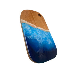 Planche à découper en bois avec design océanique en résine bleue, décoration de cuisine moderne, poignée durable - Product Image 2