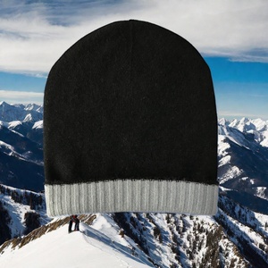 หมวกบีนนี่ใส่ได้ทั้งชายและหญิงมีสไตล์สำหรับฤดูหนาวหมวกผ้าแคชเมียร์แบบถักมืออบอุ่นแบบพับได้มีขอบเป็นซี่โครงฟรีไซส์ขายส่ง - Product Image 3