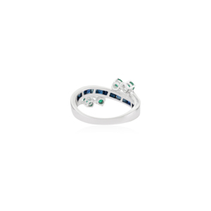 Wholesale Handmade 925 Sterling <b>Silver</b> Princess Cut Blue Sapphire & Round <b>Emerald</b> Band Channel Set Fine <b>Ring</b> Jewelry - Product Image 6