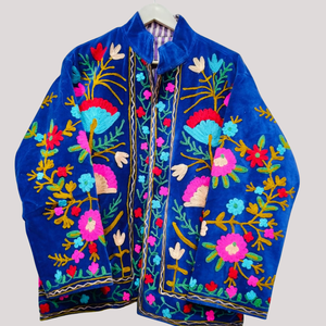 Chaqueta Bomber Bordada con Flores Hecha a Mano para Mujer, Cuello Alto, Manga Larga, Forro de Algodón - Product Image 1