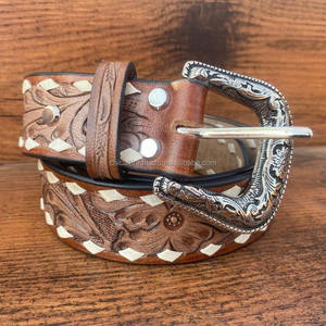Nuevo cinturón floral de cuero de vaca occidental hecho a medida de calidad superior con diseño mecanizado a mano, proveedor de Fabricante superior en India - Product Image 4