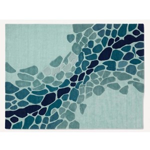 Tapis de luxe bleu abstrait en laine, fait main, design moderne, doux et de qualité supérieure, pour salon, chambre et maison - Product Image 5