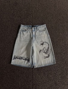 Conjunto de Chaqueta y Pantalones Cortos de Mezclilla, Estilo Urbano, Pantalones Cortos de Mezclilla de Verano, Pantalones Cortos de Mezclilla de Talla Grande para Hombre, Estilo Y2K, Holgados, con Diseño de Araña - Product Image 3