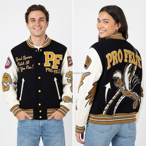 Blouson universitaire épais en coton brodé, style Letterman, veste de baseball universitaire à col montant pour homme avec logo frontal - Product Image 6