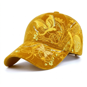 Casquette de baseball en velours brodé avec motif papillon, respirante, réglable, 6 panneaux, unisexe, pour adultes, mode printemps-été, décontractée - Product Image 1