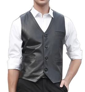 เสื้อกั๊กหนังแท้ผู้ชาย ดีไซน์เรียบง่าย ระบายอากาศได้ดี แฟชั่นลำลอง หนังแกะ ตัดเย็บทรงเข้ารูป ขายส่ง - Product Image 1