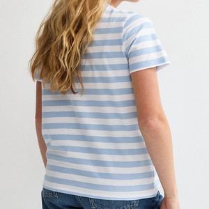 Camiseta de Cuello Redondo a Rayas de Alta Calidad para Mujer, Manga Corta, Informal, de Secado Rápido, Cómoda, 100% Algodón Jersey, Camisetas para Mujer - Product Image 4