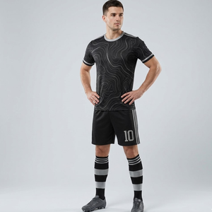 Classic Black Soccer Uniform Set <b>Silver</b> Marble Topographic Sublimated Football Jersey & <b>shorts</b> - Product Image 4