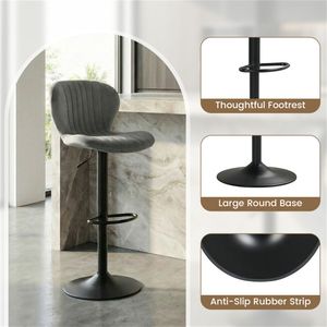 2 Pack Gray Bar <b>Stools</b> with <b>Adjustable</b> Height and 360 Degree Swivel Dutch Velvet Upholstered PU Material for Kitchen Use - Product Image 5
