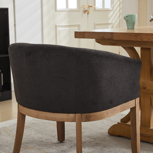 Mid Century Modern Barrel Dining Chairs with Arms Farmhouse Linen & Natural Hardwood for Kitchen & Dining Room - Product Image 3