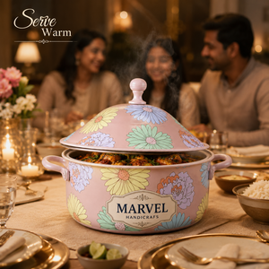 Casserole isotherme en acier rose à motifs floraux de qualité supérieure Marvel Handicrafts avec couvercle, récipient thermique pour aliments, chauffe-plat, ustensile de cuisine - Product Image 3