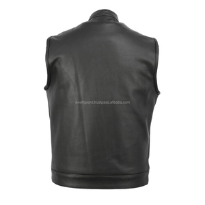 Gilet en cuir véritable pour homme, style motard décontracté, respirant, coupe-vent, avec logo, boutons, écologique et imperméable - Product Image 2