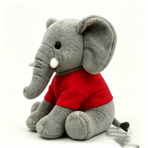 <b>Cute</b> Grey Elephant Plush Toy with Red Shirt, Soft Kawaii Sitting Elephant Stuffed Animal, Cartoon Elephant Plushie for Kids - Product Image 5