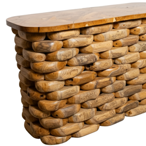 Meubles de salon au design rustique moderne, table basse Pebble Stack, bois de teck artisanal unique, luxe ARTERRA - Product Image 2