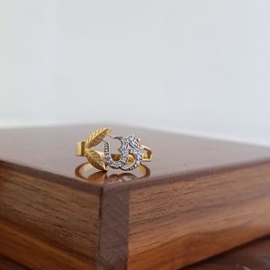 18K Solid Gold Diamond Om Symbol <b>Ring</b> Religious Spiritual Design Leaf Motif <b>Statement</b> <b>Ring</b> for Women Daily Wear Gift Jewelry - Product Image 4