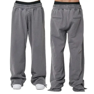 Pantalones de chándal anchos de estilo urbano para hombre, con logo personalizado, lavado a la piedra vintage, pierna ancha, cintura elástica con cordón, acampanados y transpirables. - Product Image 5
