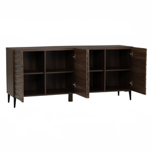 Ready Stock Nordic Modern 1.6m Fluted <b>Sideboard</b> Dark Walnut Finish Console <b>Sideboard</b> <b>Storage</b> Cabinet for Luxury Apartment - Product Image 3