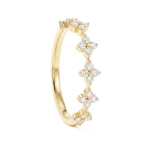 Magnifique alliance de mariage en or massif 14K 18K avec diamant de laboratoire rond de couleur DEF et clarté VS VVS, motif floral trèfle et diamants de designer - Product Image 4