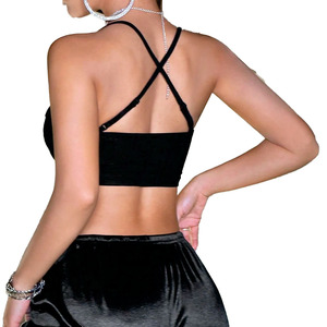 Haut court tendance pour femme avec lettres en strass, bretelles personnalisées, style streetwear, débardeur scintillant sans manches, chemise pour femme - Product Image 5