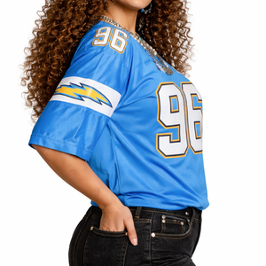 Maillot de football américain bleu de qualité supérieure en polyester, style rétro vintage, respirant, à manches courtes, uniforme d'équipe, vente en gros - Product Image 2