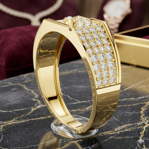 Luxury Gold Men's <b>Ring</b> with Multi-Stone Pavé Setting Geometric Designer <b>Ring</b> Custom Wedding Band Jewelry - Product Image 1