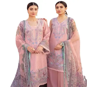 शीर्ष ब्रांडेड पाकिस्तानी लॉन 3 टुकड़ा द्वारा Ramsha द्वारा गर्दन कशीदाकारी मूल ब्रांडेड सूट के साथ सूट फैशन डिजाइनरों