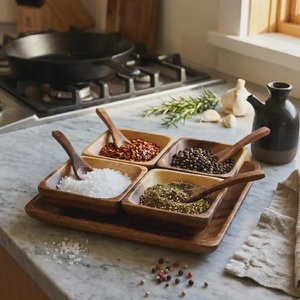 Indian Manufacture Luxury Wooden <b>Serving</b> Tray with Bowls and Spoons Complete Dining <b>Set</b> for Home Available for Bulk Quantity - Product Image 4