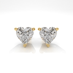 Pendientes de Diamantes Solitarios en Forma de Corazón Cultivados en Laboratorio en Oro Amarillo |   Pendientes Románticos de Diamantes Minimalistas de Tres Puntas para Mujer - Product Image 1