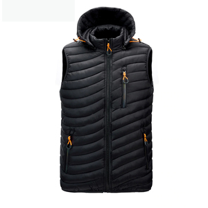 Men's Black Hooded Down <b>Puffer</b> <b>Vest</b> With Zipper Pockets Windproof Winter Casual Outerwear - Product Image 1