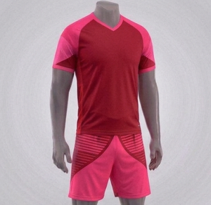 Ensemble de maillot de football pour homme, rouge et rose, col en V, manches courtes, polyester respirant, taille élastique, coupe athlétique, toutes saisons - Product Image 5