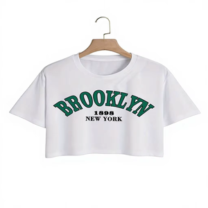 เสื้อครอปแขนสั้นคอกลมสไตล์สตรีทแวร์ ระบายอากาศได้ดี ผลิตจากผ้าฝ้ายถัก 100% พิมพ์ลายโลโก้ สำหรับผู้หญิง - Product Image 3