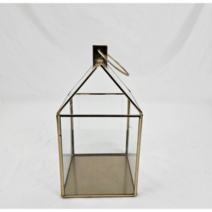 Lanterne décorative pour plantes succulentes, cadre doré, verre transparent, porte-bougie, vase à fleurs triangulaire - Product Image 4