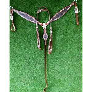 Nouveau bel ensemble de clous de cheval usinés Headstall plaque de poitrine en cuir véritable léger équipements saisonniers de débarrasser les chevaux - Product Image 1