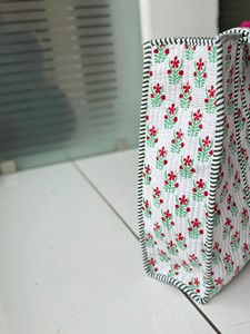 Sac fourre-tout matelassé en coton à motif floral, fait main et personnalisé, ensemble de 3 pochettes, sac de marché, sac à bandoulière, prix de gros - Product Image 2