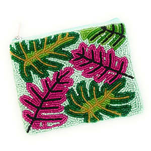 Bolso de mano con cuentas de hojas tropicales hecho a mano, con cremallera bordada, ecológico, duradero, a la moda, para verano, playa, bolsa de viaje, monedero, regalo - Product Image 1